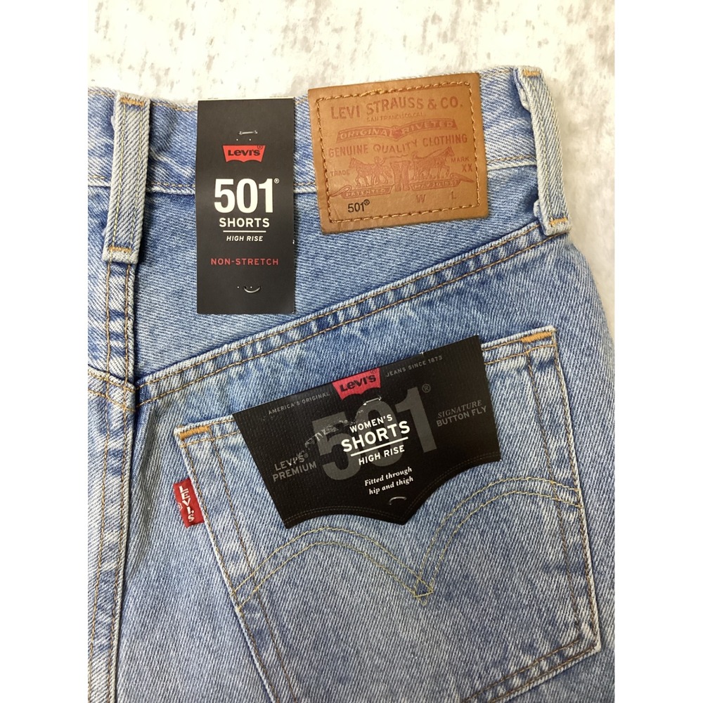Levis Premium 501 High Rise Shorts Light Wash Distressed Denim 563270012 Size 24 - Picture 5 of 6